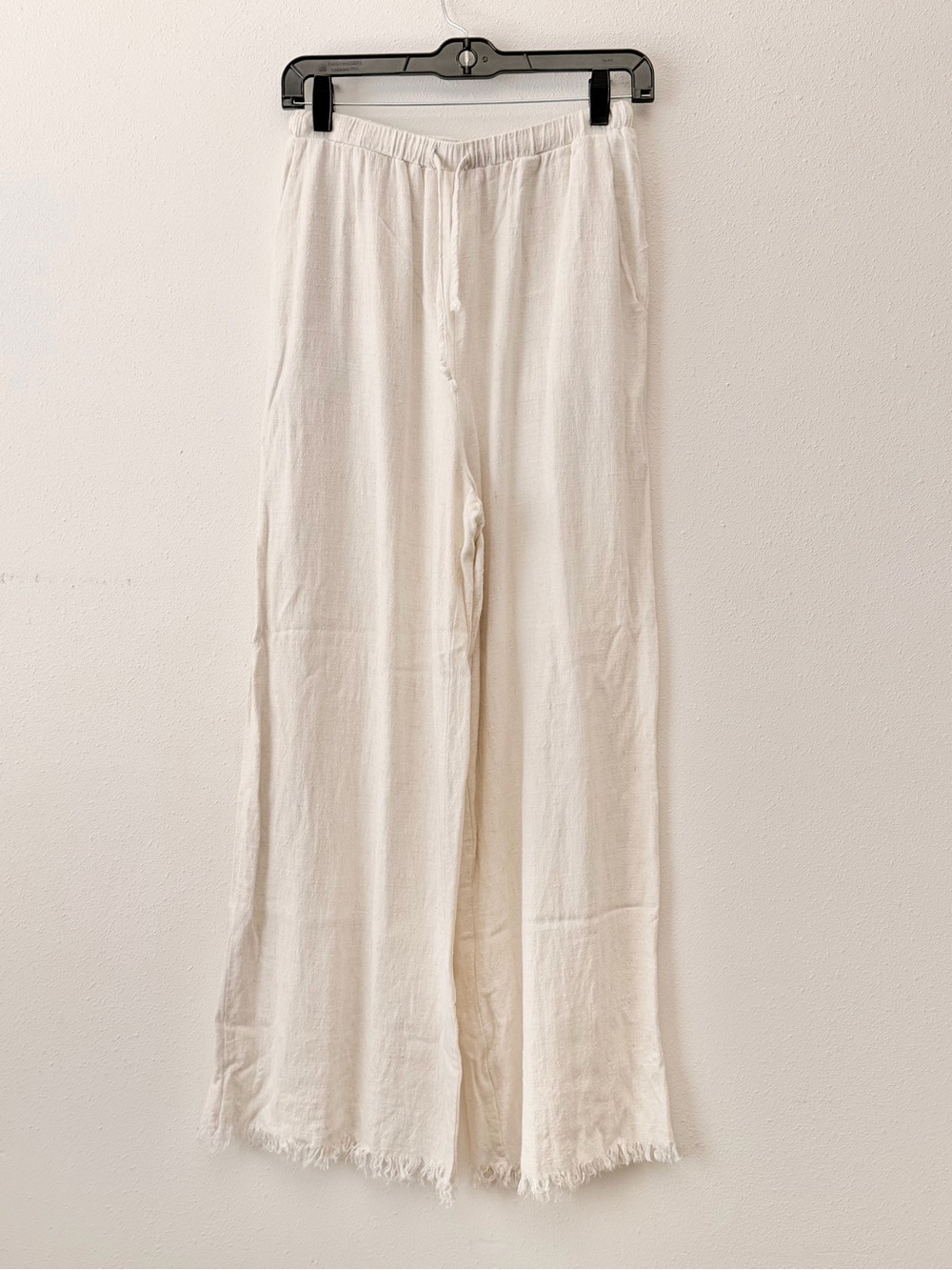 mahina Cream Lightweight Linen Elastic-Waist Pants